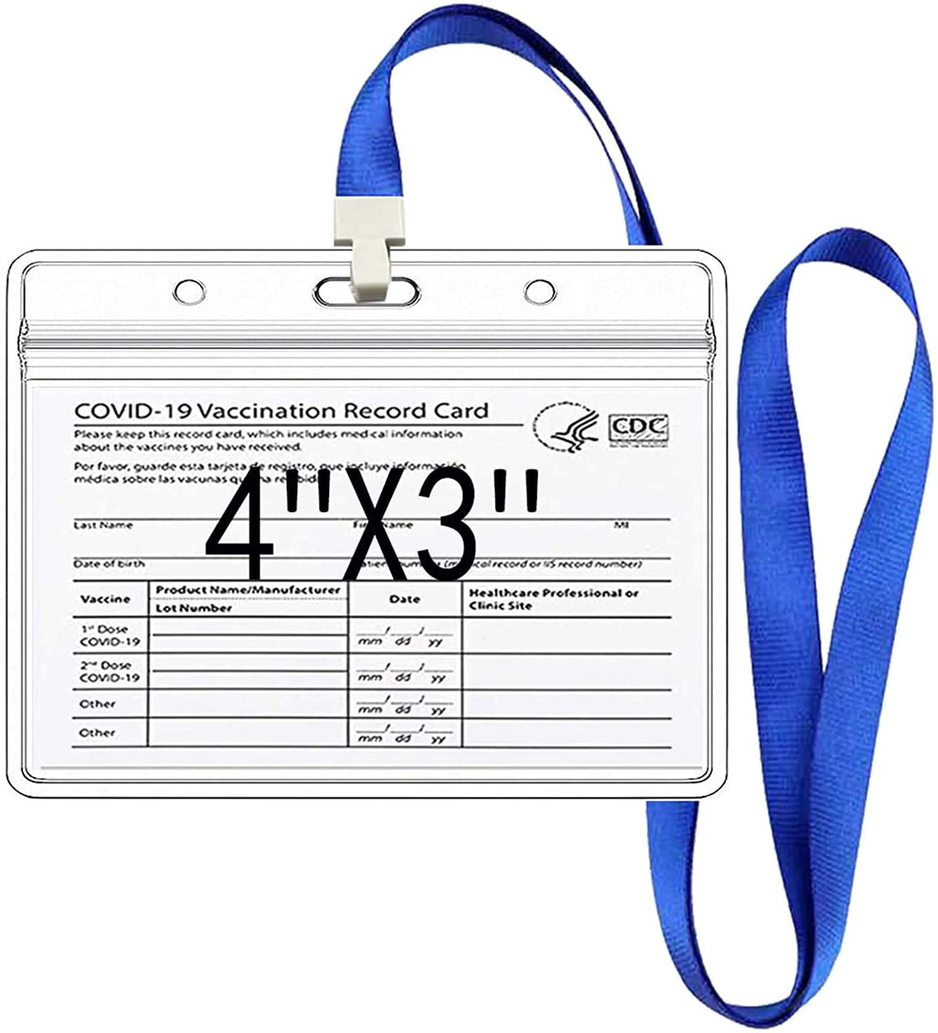 5 Pack CDC Vaccination Card Protector 4 X 3 Inches Immunization Record Vaccine Cards Cover Holder Clear Vinyl Plastic Sleeve with Waterproof Type Resealable Zip and 2 Pack Ropes 