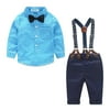 Newborn Toddler Kids Baby Boy Gentleman	Suit Bow Tie Plaid Shirt+Suspender Pants Trousers Outfit Set 0-6 Months