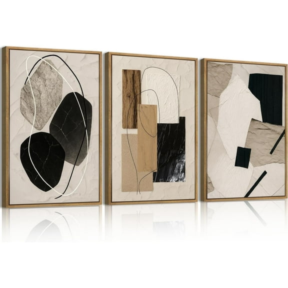 Abstract Modern Wall Art Decor Framed Neutral Painting Prints Artwork for Living Room Bedroom 16x24 Inch Set of 3