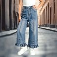 thumbnail image 5 of Lmnyox Wide Leg Jeans for Girls Baggy Cute Elastic Waist Denim Pants Teen Fashion Ruffle Jeans with Pockets, 5 of 9