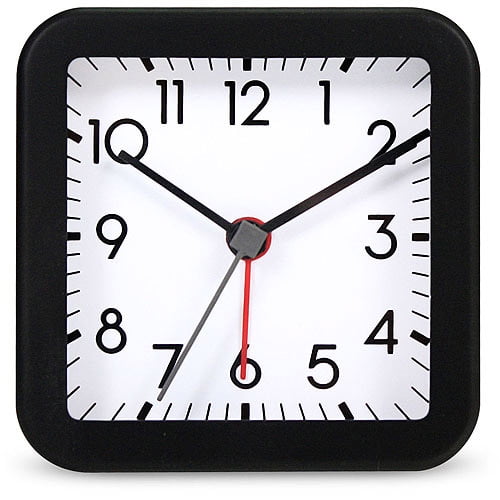 Square Quartz Analog Alarm Clock with Black Case