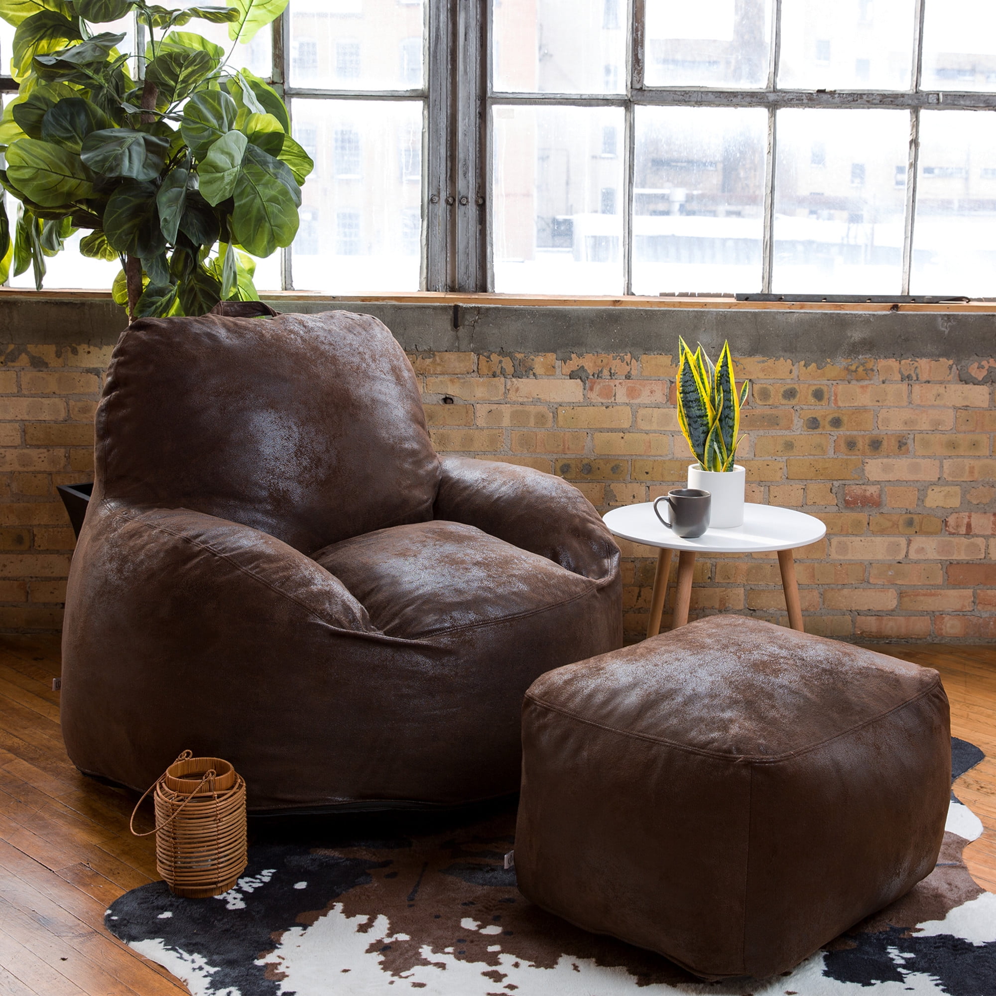 Big Joe Nestle Large Bean Bag Chair, Espresso Blazer, Vegan Leather, 4 Feet