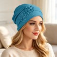 thumbnail image 6 of Chemo Headwear for Women Flower Pleated Beanies Stretch Elastic Turbans Soft Cancer Hats Head Coverings Scarf,Light Blue, 6 of 6