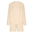 thumbnail image 6 of Fall Saving! Tuobarr Two Piece Sets for Women, Women Fashion Round-Neck Blouse Long Sleeve Tops Sweatshirt Shorts Casual Suit Sets Beige L, 6 of 8