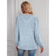 thumbnail image 4 of Camiseta básica azul claro para mujer, color puro, talla L, camisa abullonada de manga larga con cuello en V, 4 of 6