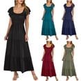 thumbnail image 1 of Gspmoly Robes d'Été pour Femmes 2025, Robe d'Été Décontractée pour Femmes à Manches Courtes, Col en V, Taille Smockée Élastique, Robe Maxi Évasée à Étages avec Poches, Robes de Mariage pour Femmes Économies d'Été, 1 of 6