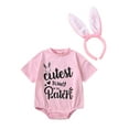 thumbnail image 1 of Honganda Baby 2Pcs Easter Outfits, Short Sleeve Letter Romper with Bunny Ears Headband Set, 1 of 9