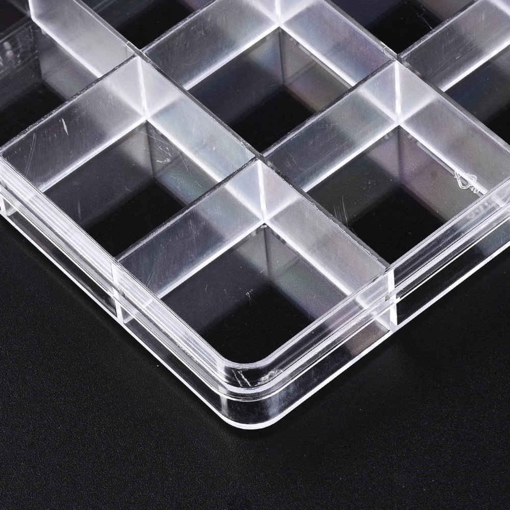Polystyrene Bead Storage Containers 12 Compartments Organizer boxes with Hinged Lid Rectangle Clear 13x10.5x2cm compartment: 3x3cm DIY