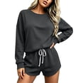 thumbnail image 4 of Ashirexll 2 Piece Sets for Women Solid Color Round Neck Long Sleeve Sweatshirt Top with Elastic Waist Jogger Pants Sporty Set, 4 of 6