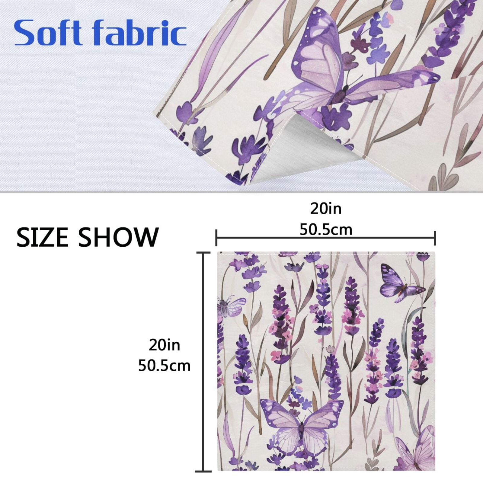JSTEL Lavender Flower Butterfly Cloth Napkins Set of 6, 20x20 Inch Washable and Reusable Napkin for Decoupage Dinner Party Everyday Use