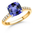 thumbnail image 2 of Gem Stone King 10K Yellow Gold Blue Tanzanite and White Lab Grown Diamond Engagement Ring for Women (2.90 Cttw, Cushion 8MM, Gemstone December Birthstone, Size 5), 2 of 4