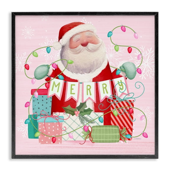 Stupell Industries Merry Pinkmas Santa Black Framed Giclee Art design by Nicole Tamarin, 12 x 12