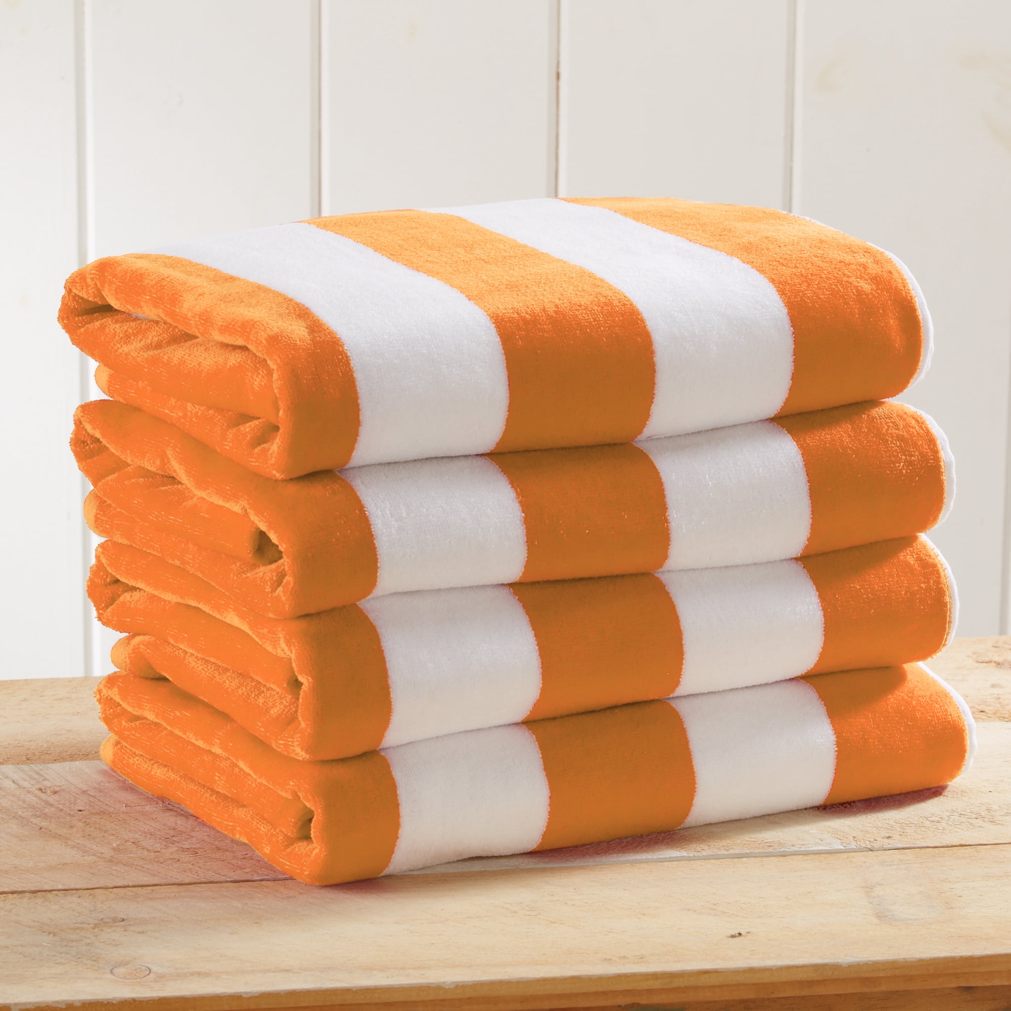 100% Cotton Cabana Striped Oversized Beach & Pool Towels (35" x 70", Orange)
