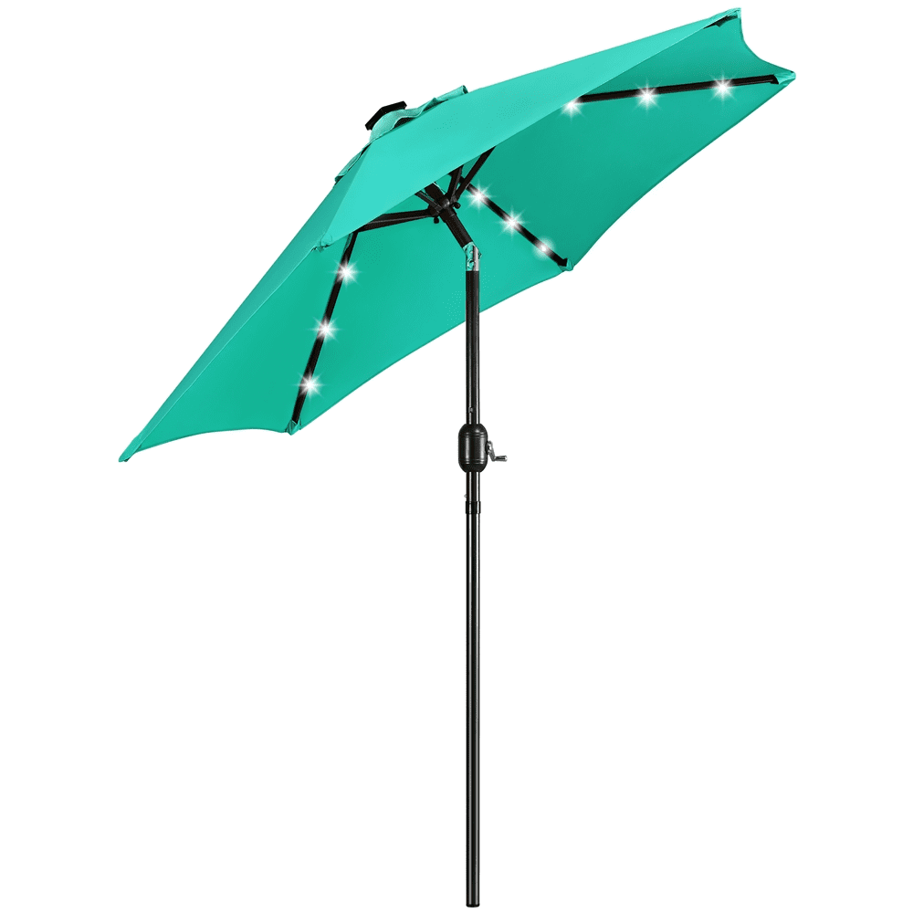 Renwick 7.5Ft Patio Market Umbrella with 18 LED Lights, Turquoise