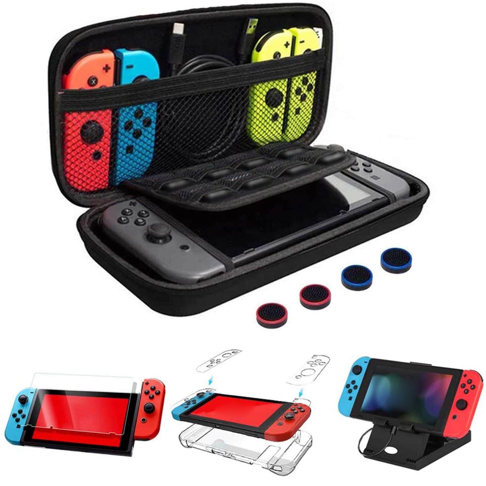 Switch Carrying Case, Usavan Hard Shell Protective Storage Bag with Stand, Shockproof EVA Case Clear Screen Protector for Nintendo Switch OLED Accessories