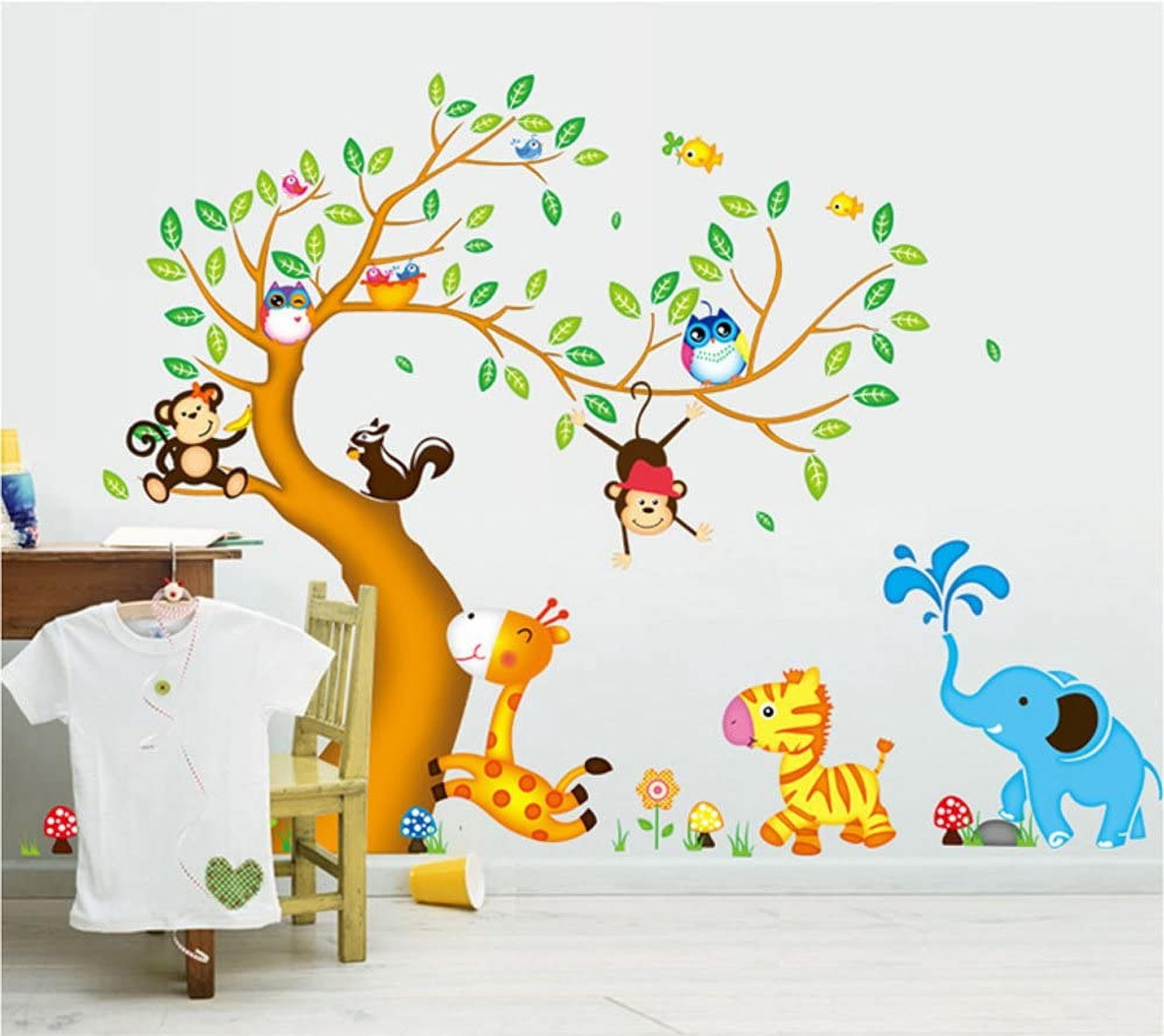 Cartoon Zoo Giraffe Owl Birds Tree Wall Sticker Kids Bedroom Decor Vinyl Decals 