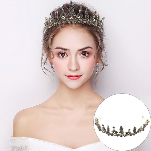 Mobestech Bridal Headdress Crown with Black Alloy for Festivals and Weddings 1Pcs