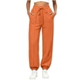 thumbnail image 3 of Trousers Pants for Women Solid Color Casual Straight Leg Joggers Elastic Waist Drawstring Pockets Sweatpant Soft and Comfortable, 3 of 7