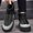 Dark Gray, variant on Men Waterproof Puffy Platform Snow Ankle Boots, Fully Fleece Lined Color Block Short Booties, Non-Slip Thick Lug Sole Warm Winter Shoes Khaki 9.5(43)