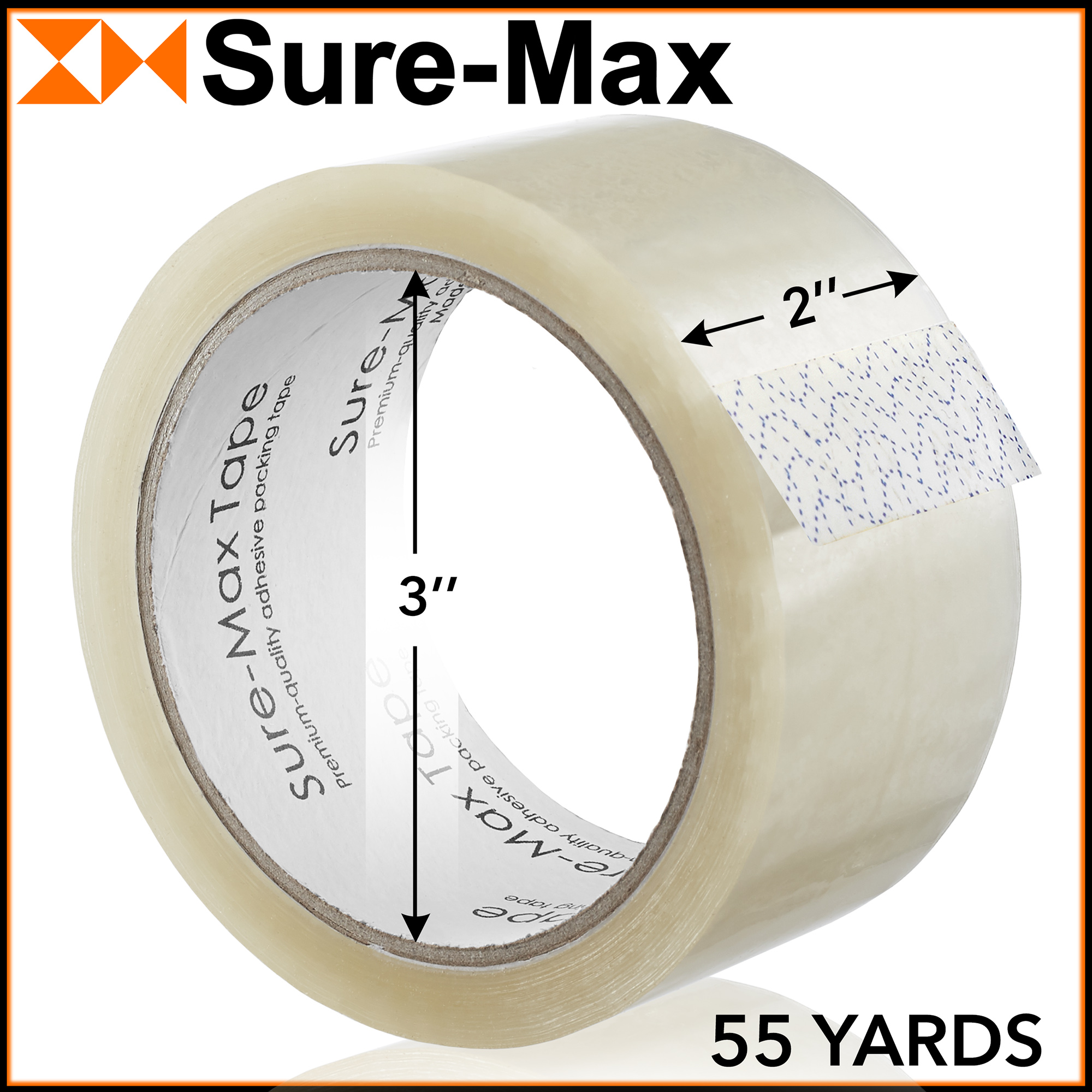 Sure-Max Premium Carton Packing Tape 2.0 mil 165 Feet (55 yards) Clear  Case (36 Rolls Total)