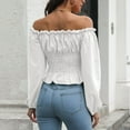 thumbnail image 4 of AherBiu Going out Tops for Women Stretchy off Shoulder Long Sleeve Cute Peplum Shirts Blouse, 4 of 6