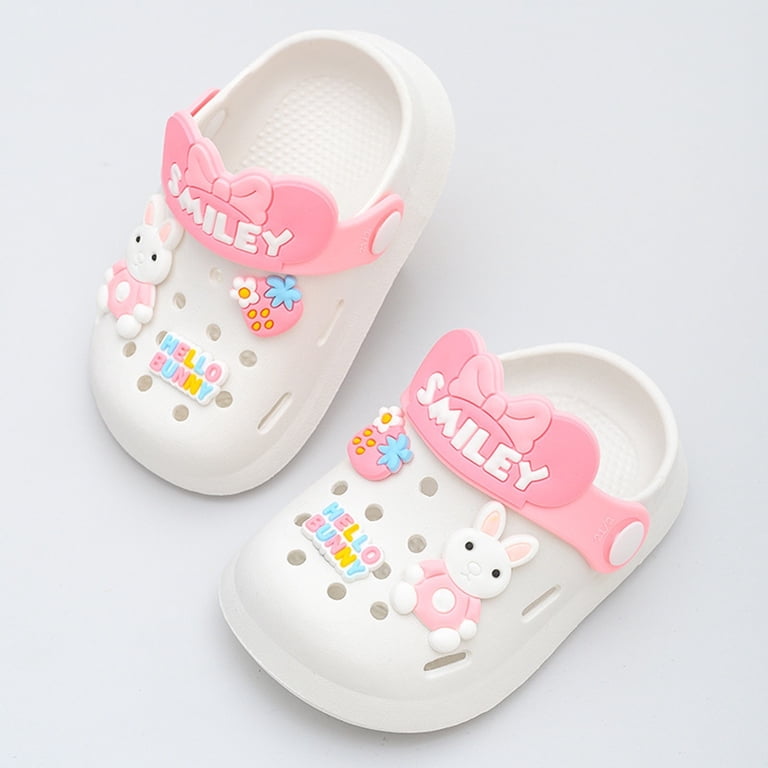 Toddler Clogs Slide Sandals - Adjustable Heel Strap, Non-Slip, Lightweight EVA/PVC, Cartoon Charms, For Kids 0-8 Years (Pink, Size 9.5 Toddler)