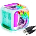 thumbnail image 1 of Despertadores digitales de unicornio para niñas, cubo LCD LED nocturno brillante con luz, reloj despertador para niños, regalos de cumpleaños para (B, 1 of 5