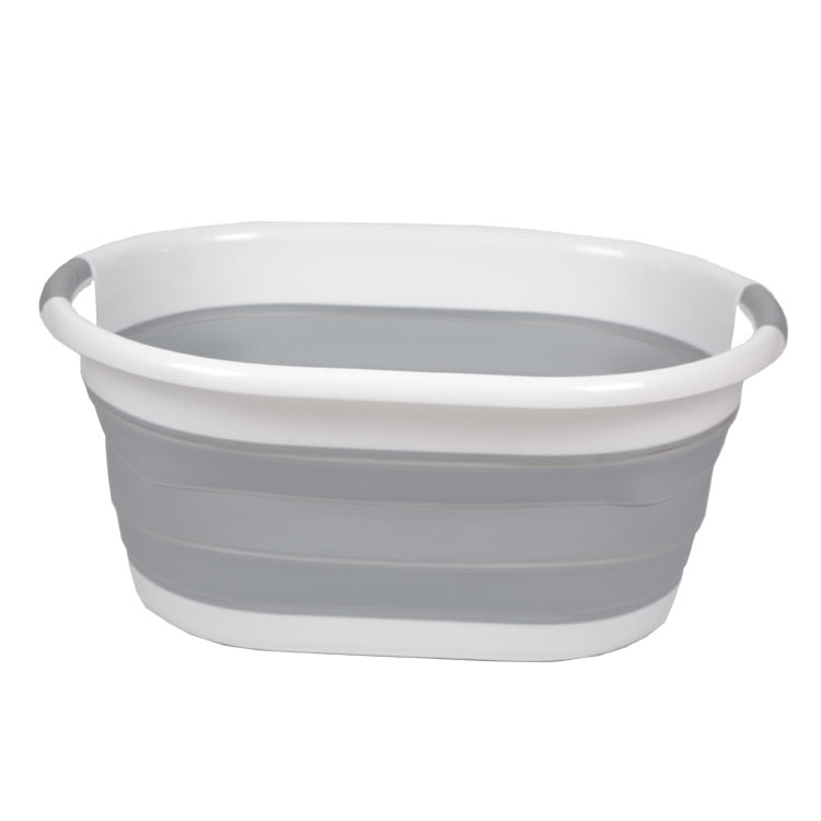 Collapsible Plastic Laundry Basket - Large Folding Pop Up Laundry Basket Space Saving Storage Container Organizer - Decorative Laundry Hamper - Grey and White