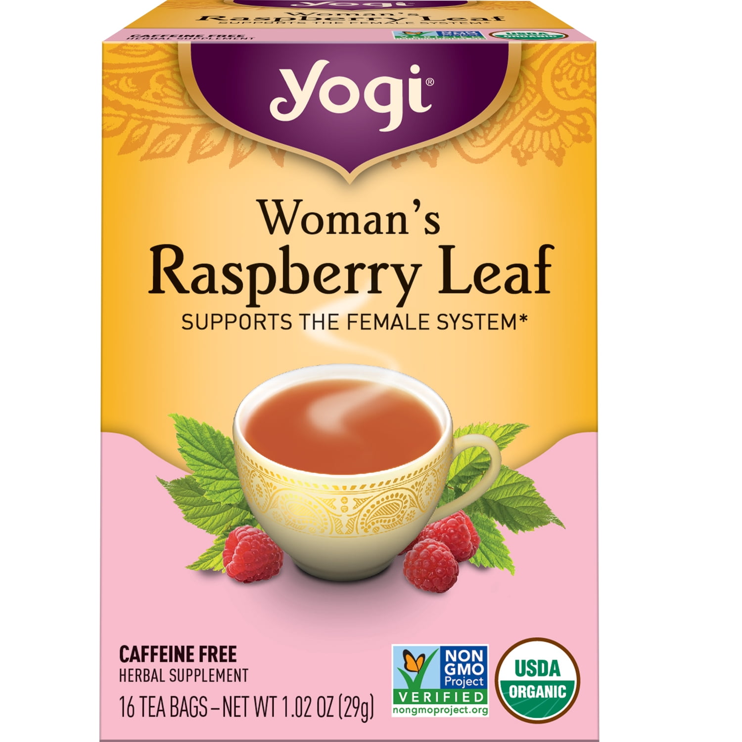 Yogi Tea Raspberry Leaf, Organic Herbal Tea, Wellness Tea Bags, 1 Box