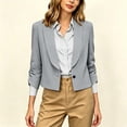 thumbnail image 3 of Business Casual Short Jacket For Women, 3/4 Sleeve Lapel Open Front Blazer With Pockets, Solid Color Cropped Suit Jacket, Professional Work Office Top Gray XL, 3 of 8