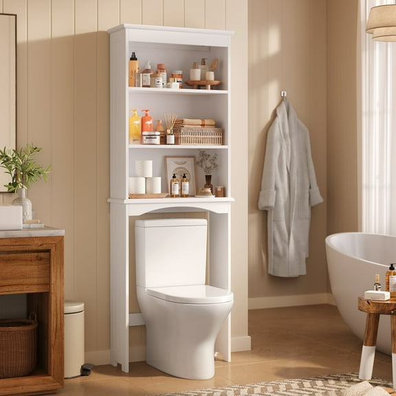 Asofer Over The Toilet Storage Cabinet, Bathroom Storage Freestanding Cabinet with Adjustable Shelves for Bathroom & Laundry Room, White