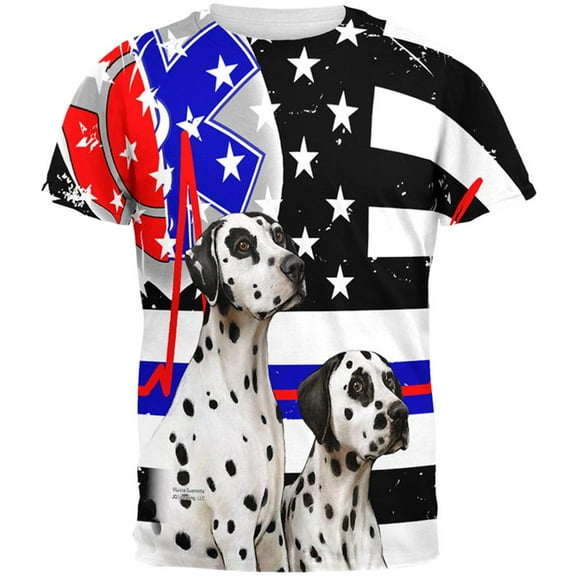 Firefighter EMT Dalmatian Live Forever Thin Red Line Flag All Over Mens T Shirt Multi SM