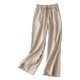 thumbnail image 1 of Pantalones anchos de algodón y lino para mujer: cintura alta elástica, corte holgado y ajustado, pantalones rectos informales para primavera/otoño, 1 of 6