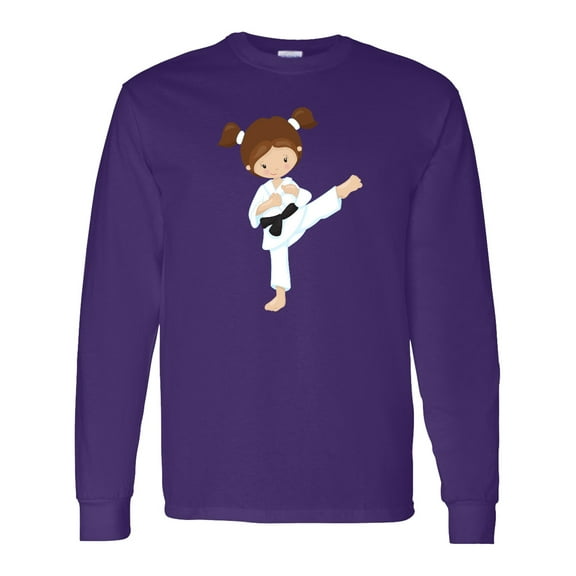 Inktastic Karate Girl, Cute Girl, Brown Hair, Black Belt Long Sleeve T-Shirt