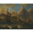 thumbnail image 3 of Peter van de Velde 18x15 Black Modern Framed Museum Art Print Titled - Dutch Ships at Sea off the Coast of a Fortified Town, 3 of 5