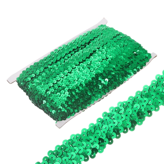 Unique Bargains 10 Yards 1.2 Inch Elastic Sequins Trim Flat Stretch Sequin Ribbon Strip, Green