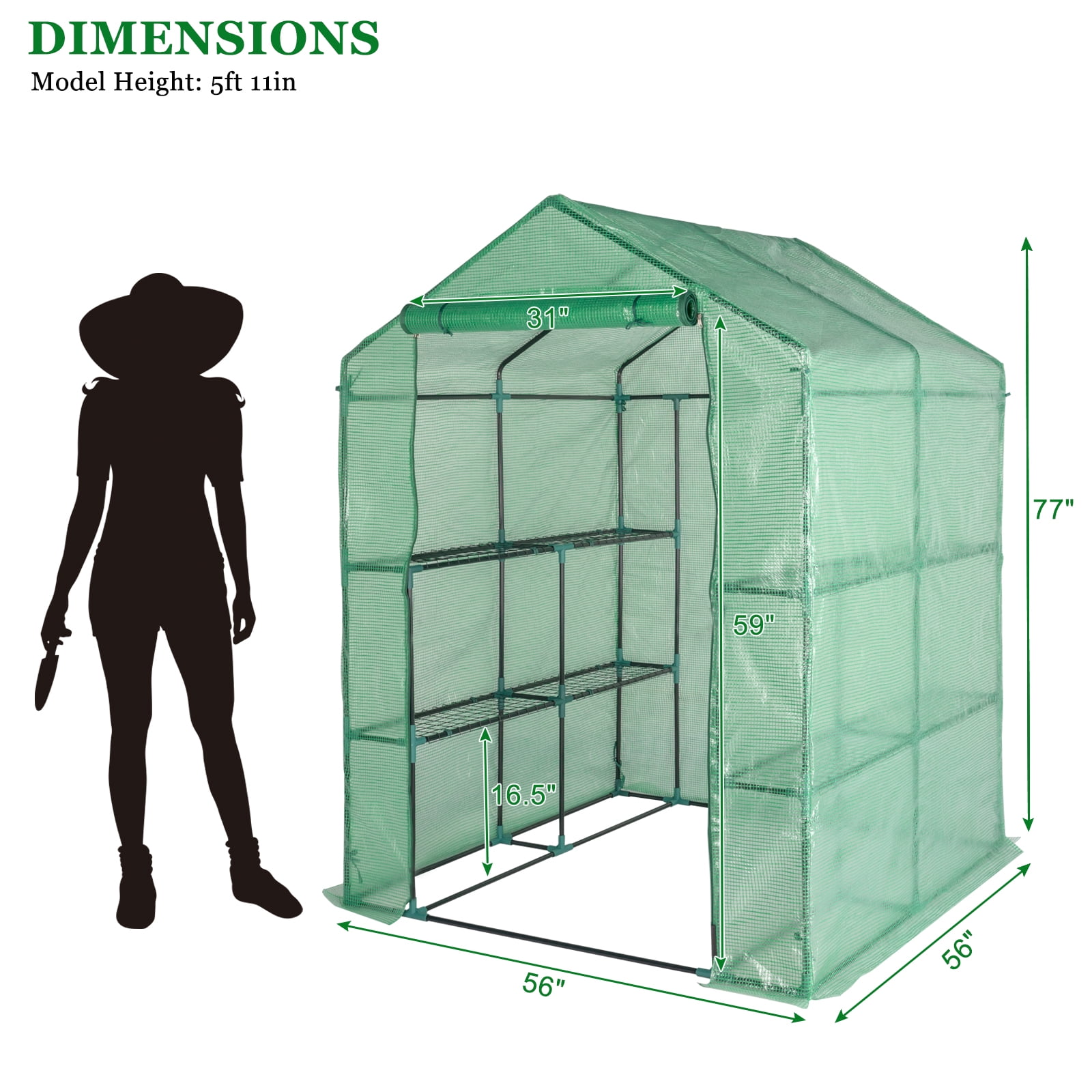 Zimtown 56" Walk-In Plant Greenhouse, 8-Tier Shelves, PE Cover, Indoor/Outdoor, Green