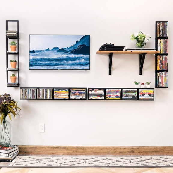5PCs Video Game Rack Media Storage Shelves Wall-Mounted 34-Inch Space-Saving Organizer for CDs, DVDs, Books, and Collectibles - Sturdy, Multifunctional, Easy to Install
