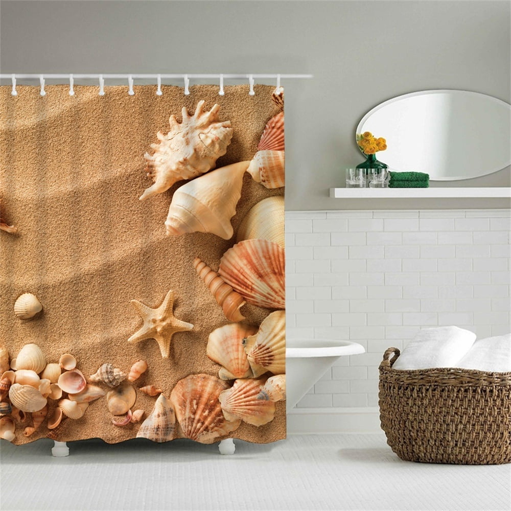 Sea Life Sea Shell Shower Curtain With Hook Beach Wave Summer Sea Stars