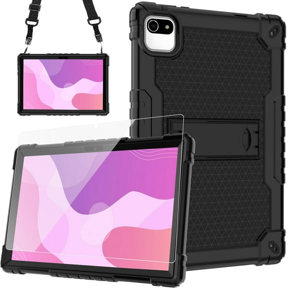 FIEWESEY Shockproof Kids Case For Moderness MB1001/CZZ /Okaysea / HAPPYBE/ANYLAKE/Freeski/OLEXEX/ Bestski/Velorim/ZZB/Blackview Tab 7/‎WeTap Y10 10.1 inch Tablet Screen Protector (Black/Black,1 Pcs)