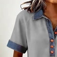 thumbnail image 6 of Sokhug Womens Denim Collar Henley Shirt Short Sleeve Button Down Blouse with Chest Patch Pocket Casual Loose Fit Tops, 6 of 7