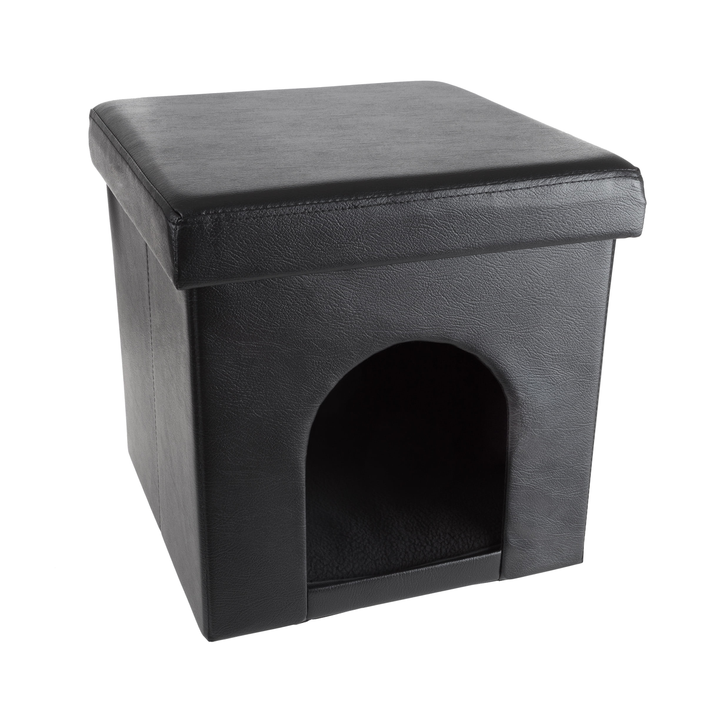 Pet House Ottoman - Collapsible Multipurpose Small Dog or Cat Bed Cube and  Footrest with Cushion Top and Interior Pillow by PETMAKER (Black) -  Walmart.com
