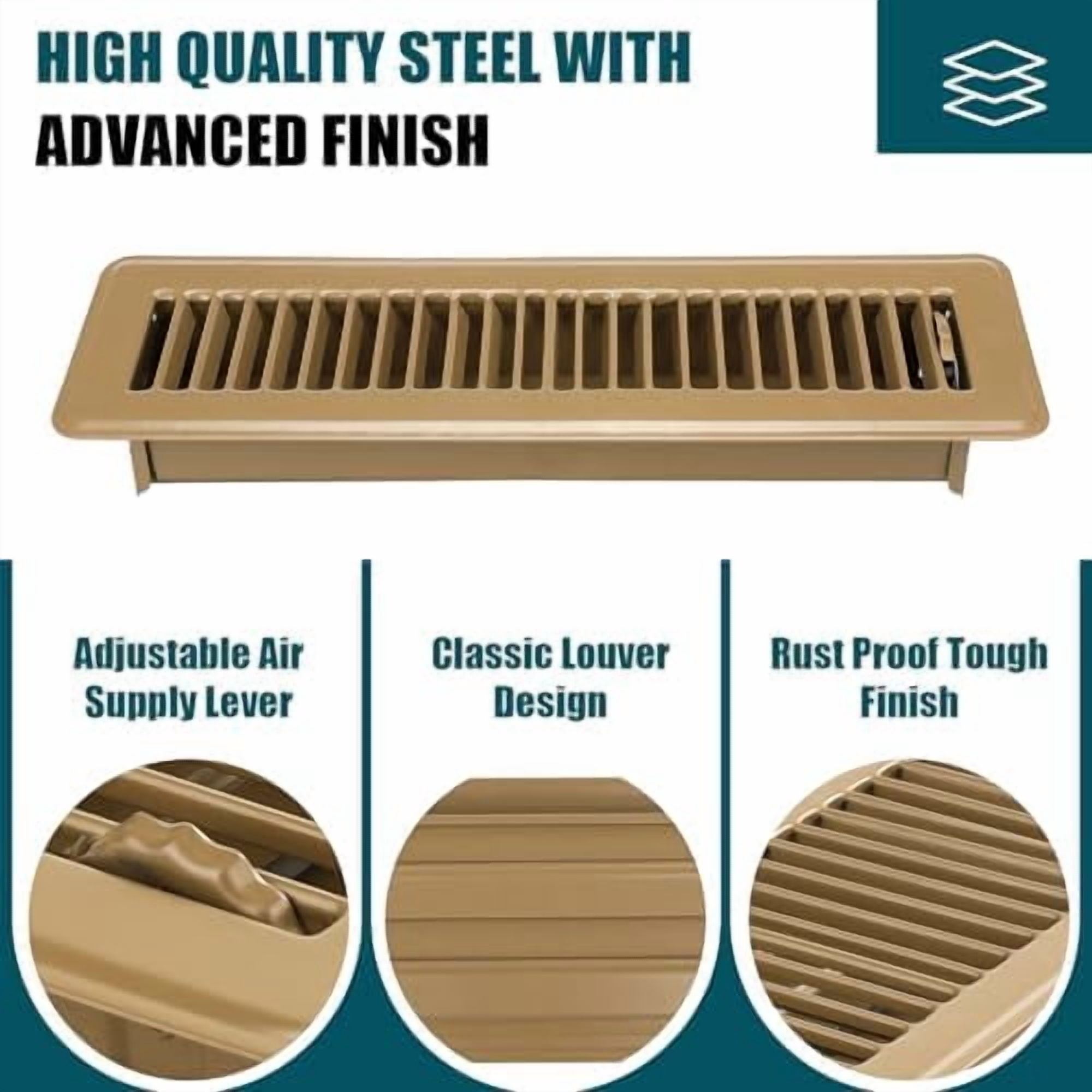 Floor Register 2x12, 4 Pack Floor Vent Covers, Steel Adjustable Air Supply Grille Register Vent Cover Grill for Sidewall and Floor, Vent Covers for Home Floor,Brown