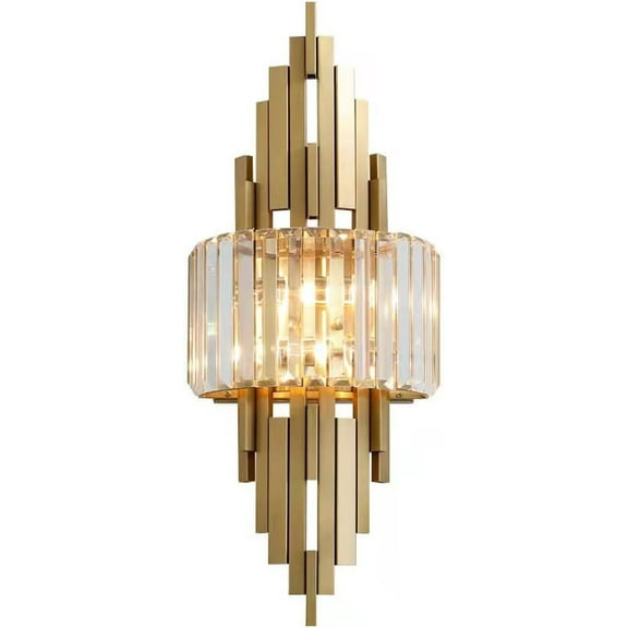 Postmodern Wall Light Crystal Sconce Metal Wall Lamp in Gold Finish, Geometric Living Room Wall Mount Lighting Fixture, Luxe E14 Wall Lamps for Bedroom Bedside Hallway