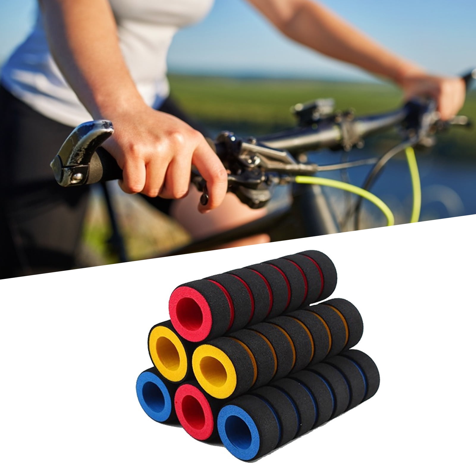 Hevirgo 1 Pair Mtb Bicycle Bike Non Slip Soft Foam Handlebar Grip Cycling Riding Handle Covers Blue
