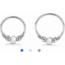 2Pcs Silver Opal Nose Rings for Women - 316L Surgical Steel Nose Hoops Piercing 18G Septum Rings Jewelry Cartilage Conch Daith Helix Tragus Earrings 8mm 10mm Sytle3