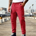 thumbnail image 2 of Men Pants Under 10 Dollars Mens Cargo Pants Straight Leg Pants Casual Lightweight Hiking Workout Pant Slim Fit Sweatpant with Drawstring Red S, 2 of 8