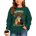 thumbnail image 2 of ZHOGXU Halloween Themed Girls Ghost Pumpkin Cat Print Pullover Sweatshirt Long Sleeve O Neck Top For Kids Casual School Outdoor Play Wear,Dark Green,5-6 Years, 2 of 4