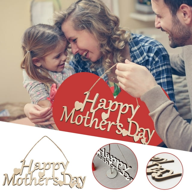 Xihbxyly Colgante de Madera con Texto "Feliz Día de La Madre", Diseño de Letras Huecas, Regalo Decorativo para El Hogar, Adorno Único para El Día de La Madre, Cumpleaños y Navidad, Tamaño 10 X 9 Cm.