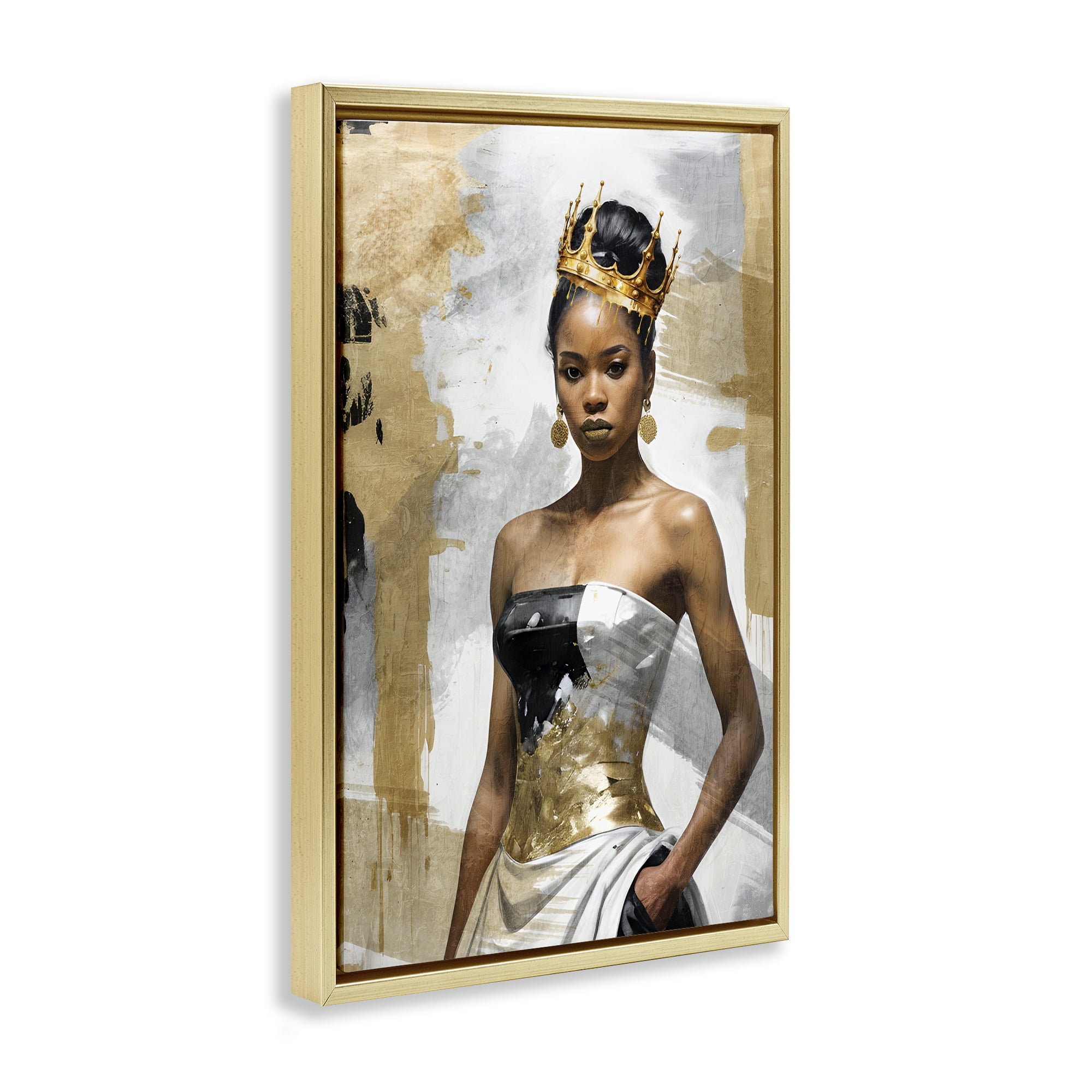 Stupell Industries Glam Abstraction Woman People Painting Gold Floater Framed Canvas Art Print Wall Art, 17 x 25